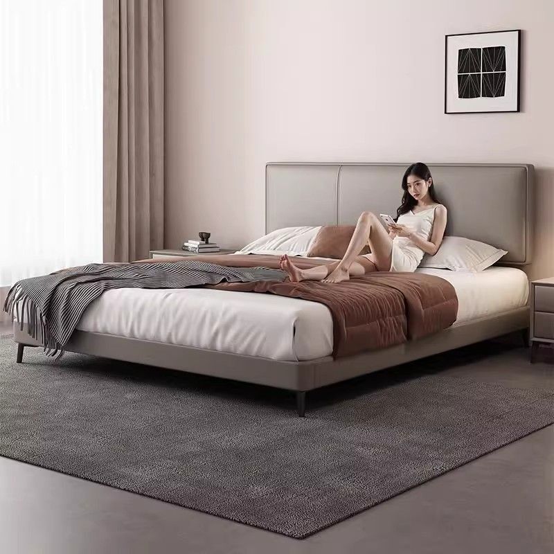 Modern Minimalist Leather Bed with Adjustable Ultra-Thin Headboard, Simple Bed for Small Apartments, Master Bedroom Double Bed, Wedding Bed, Genuine Leather Large Bed Modern Minimalist Leather Bed with Adjustable Ultra-Thin Headboard, Simple Bed for Small Apartments, Master Bedroom Double Bed, Wedding Bed, Genuine Leather Large Bed