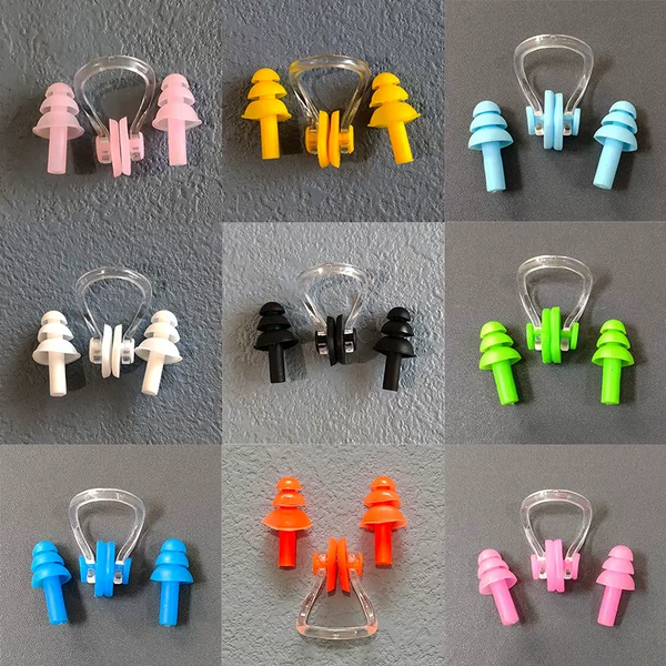 Bagged nose clip earplugs suit soft silicone three-layer waterproof adult children's universal swimming equipment wholesale