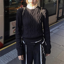 韩系假两件可拆卸衬衫领毛衣女秋冬黑色慵懒高级感针织衫短款上衣