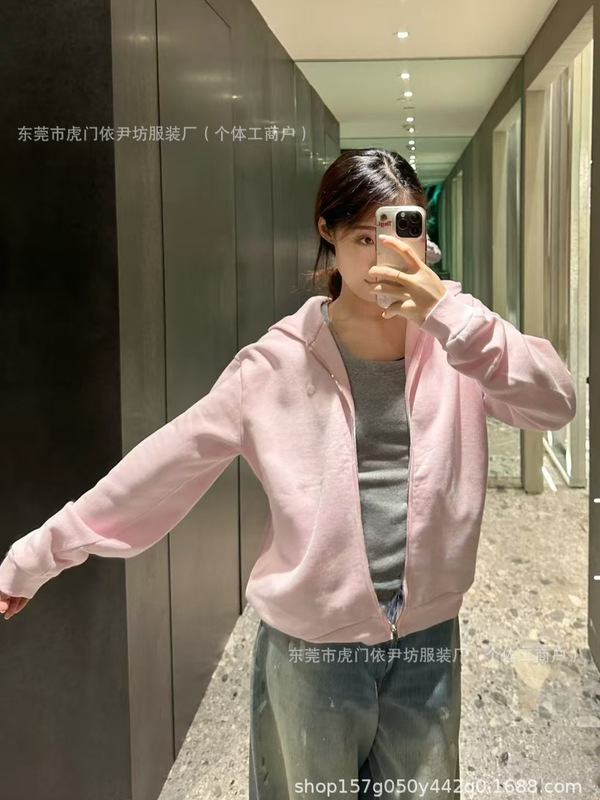 高版2025SS秋冬新款小众笑脸Logo连帽刺绣拉链宽松休闲外套女开衫|undefined
