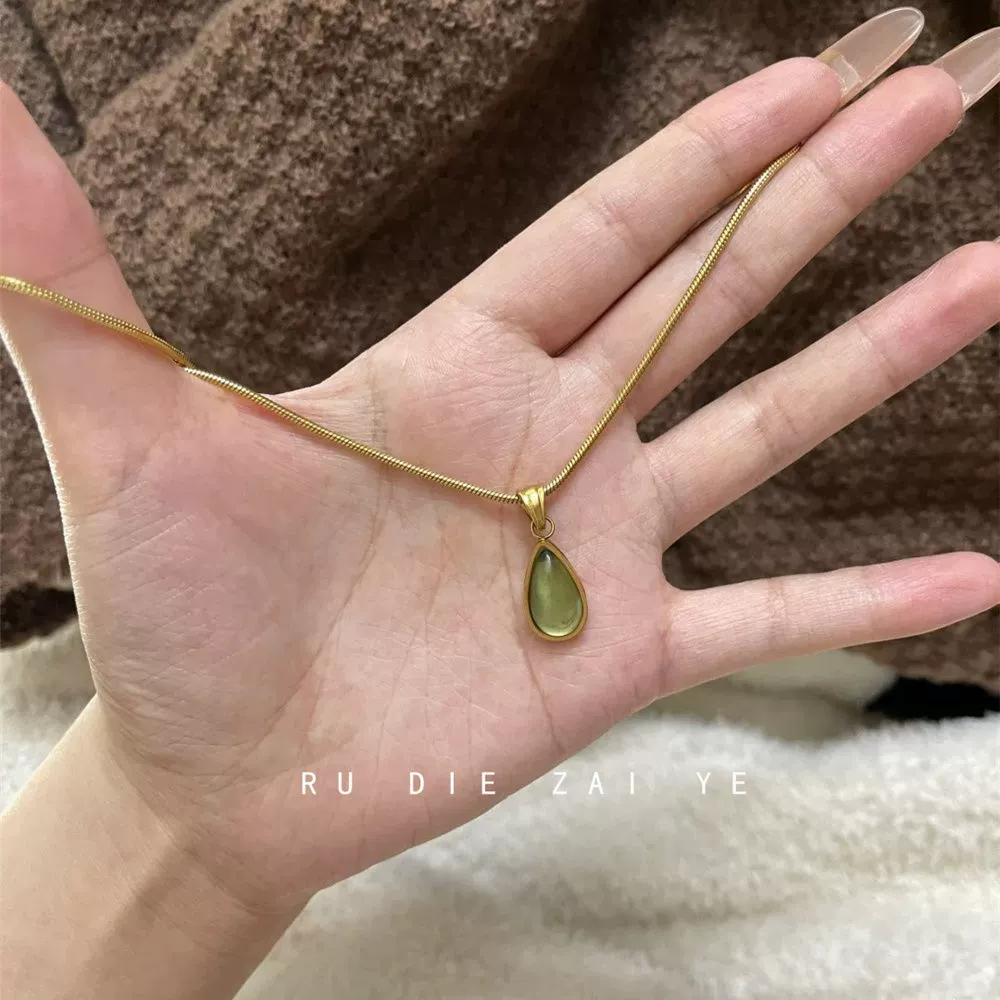 Кунинг не выцветает! винтажное французское ретро-синее ожерелье с каплями воды, высококачественная цепочка на ключицу из титановой стали