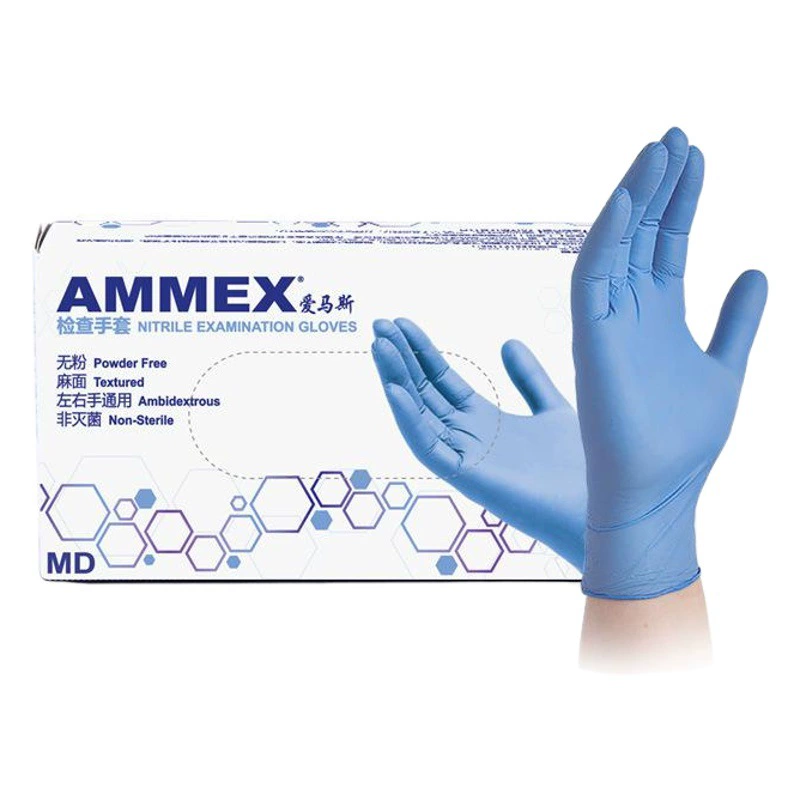 Амас Одноразовая Нитриловая Резина Супер жесткая Косметическая Стоматологическая исследовательская пищевая Лапша для общественного питания Синие перчатки