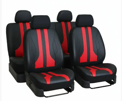 Diamond Pattern Full Leather Pu | Universal seat cover - blackred-nine-piece-set