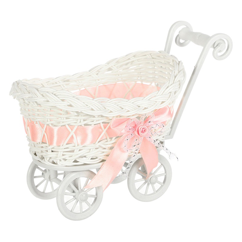 Lindo carro decorativo ratán-como cesta de dulces cesta de flores boda artesanía cesta tejida Accesorios