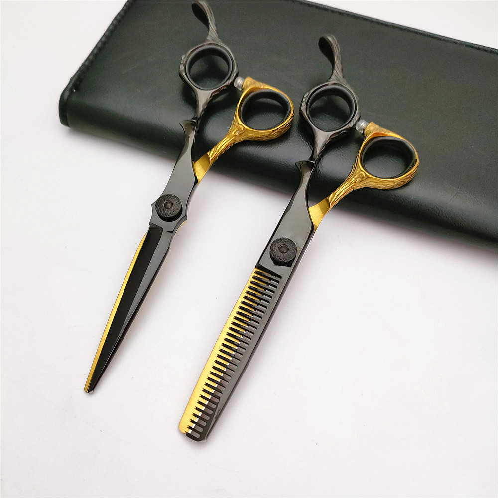 黑金美发剪刀 HLU-6.0寸理发剪 JP440C 发型师剪刀 剑形 剪刀厂
