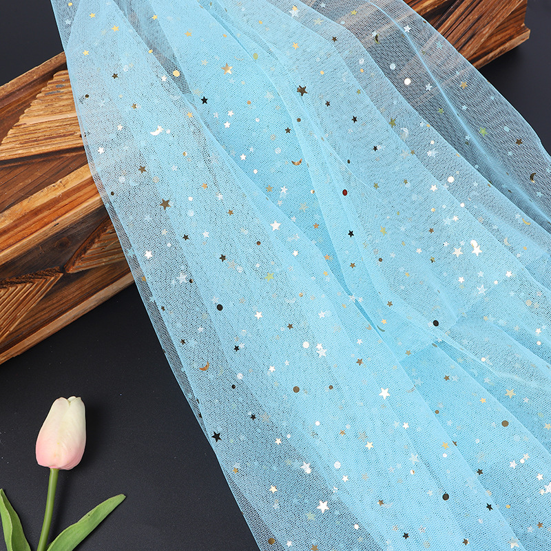 Nuevo 1.5m punzonado malla estrella y luna tela de malla hermosa tela de malla mano canasta de flores decoración dura y suave puede ser ajustada