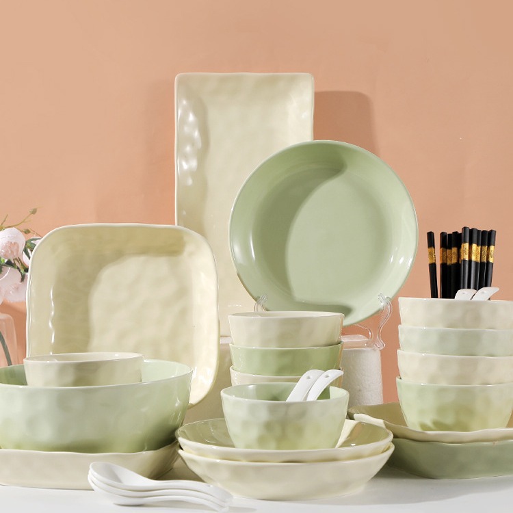 Cream Style Dish Set Household Ceramic Dishes, Bowls, Chopsticks and Plates Combination Creative 2023 New Tableware Rice Bowl