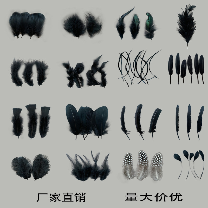 厂家批发天然黑色羽毛DIY饰品服装辅料婚庆舞台装饰品黑羽