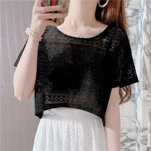 Women's Summer Thin Strap Dress with Overcoat, Cover-up Top, Short-Sleeve Sun Protection Hollowed Out Lace Net Tank Top