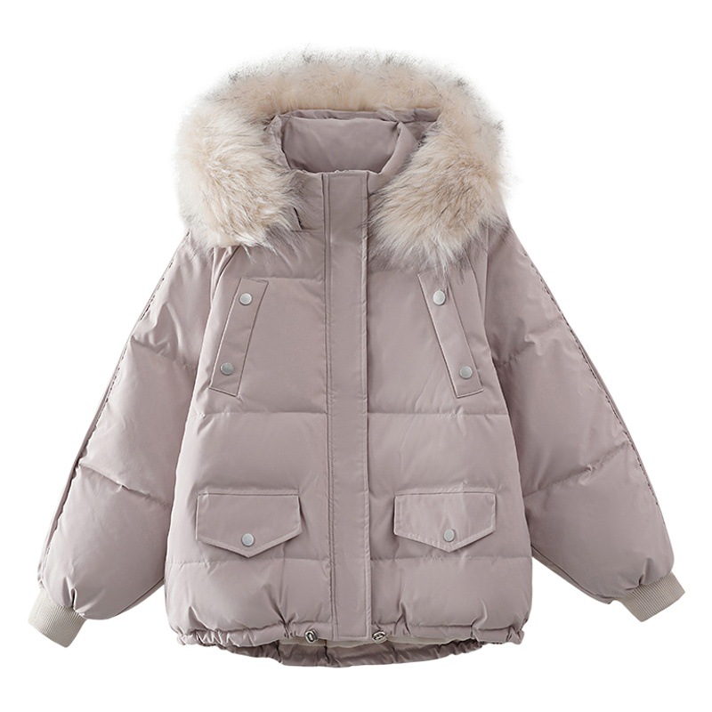 Chaqueta de algodón de plumón al por mayor transfronteriza para mujer invierno nuevo estilo coreano suelto estudiante corto cuello de piel grande chaqueta de pan chaqueta acolchada de algodón de moda