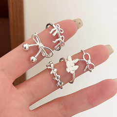 Exquisite Bow Ring for Women, Simple Geometric Lines, Hollowed-Out Design, S925 Silver-Plated Open-End Ring, All-Match Index Finger Ring&mdash;Trendy