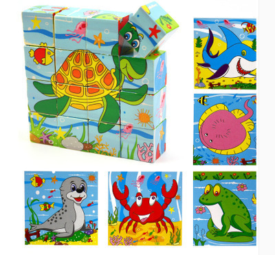 Rompecabezas de madera de 16 piezas para niños 3D tridimensional pintura de seis caras 3-6 años bebé educación temprana iluminación educativa bloques de construcción juguete