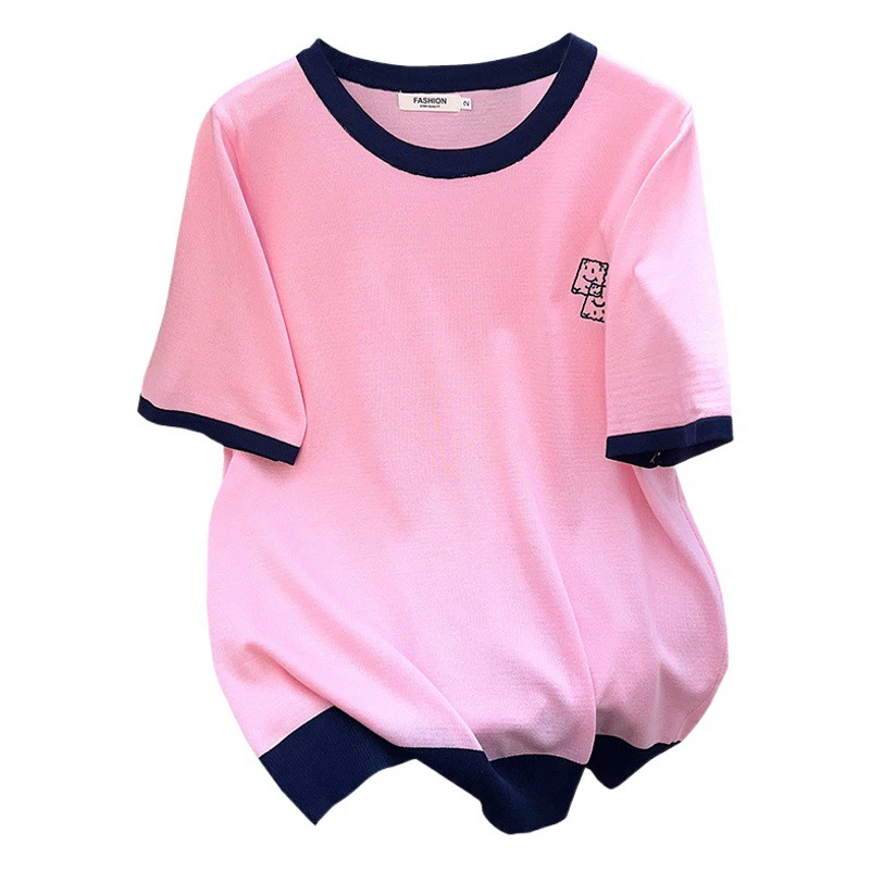 Женские летние трикотажные топы больших размеров из ледяного шелка для полных девушек, которые выглядят стройными, футболки с короткими рукавами 200/ 150kg 8151