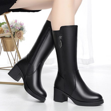 2025真皮2025年真皮年冬高筒靴女大妈妈棉鞋羊毛棉靴中筒靴
