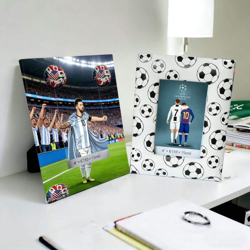 Football Leather Photo Frame Density Board Mdf Covered with Leather Xiyin Temu Europe and America 6inch Photo Cross-Border 7inch World Cup