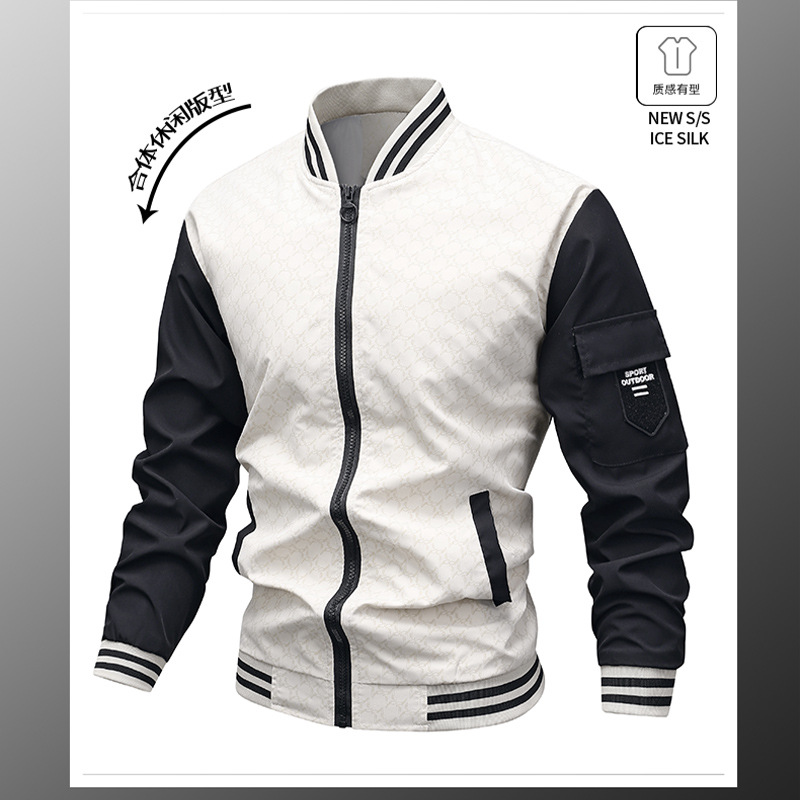 Chaqueta hombres ropa transfronteriza de primavera y otoño moda simple casual cuello alto joven costura chaqueta chaqueta moda ropa de hombre al por mayor