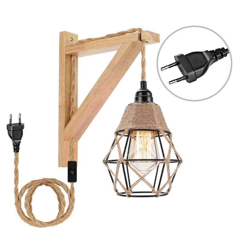 Explosiones transfronterizas dedicadas a lámparas de Zhongshan estilo retro industrial americano de hierro artesanal interruptor de cable de cáñamo enchufe lámpara de pared