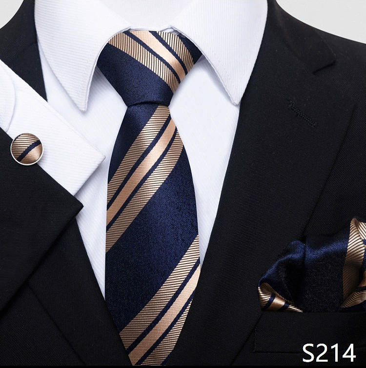 Ready stock solid color polka dot plaid tie wholesale solid color men's tie tie cufflinks pocket square set 8cm