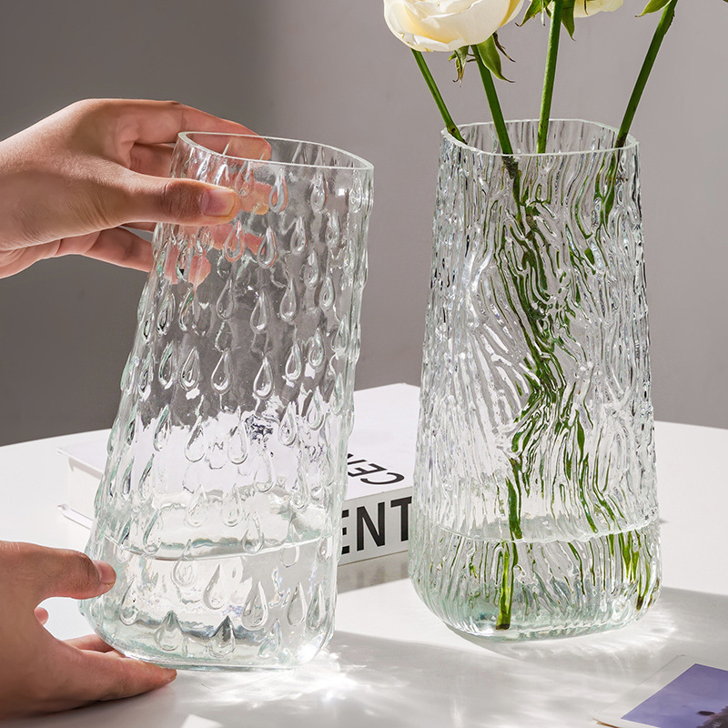 Flores europeas cuadradas simple jarrón de vidrio transparente red roja hidropónica rosa jarrón decoración red roja sala de estar