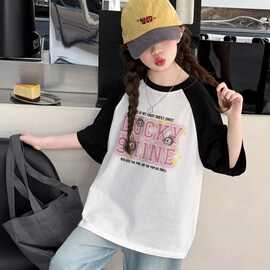 女童短袖t恤夏季2026新款女大童夏款洋气直筒牛仔裤儿童夏装上衣