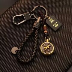カップルの車のキーホルダー黄銅十二生肖のキーホルダーの手作りのペンダントの復古的なアイデアはお金のハンドルを回します。