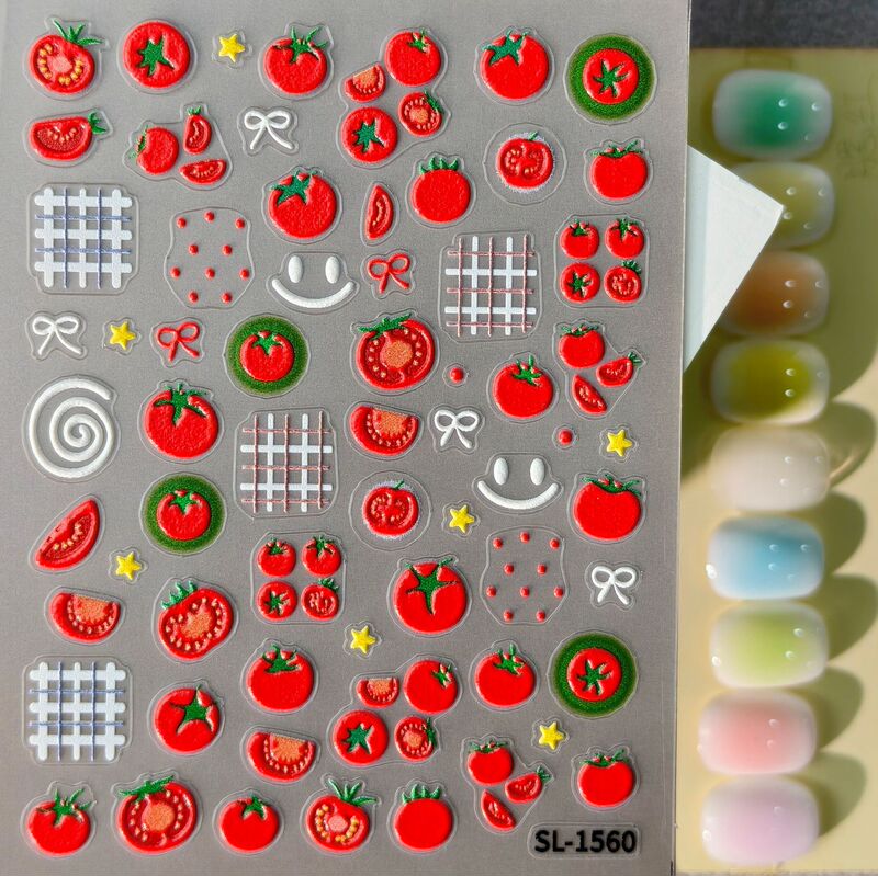 Creative Little Tomato Apple Cat Nail Art Stickers 3D Red and Blue Checkered Button Embossed Nail Stickers Sl Model Creative Little Tomato Apple Cat Nail Art Stickers 3D Red and Blue Checkered Button Embossed Nail Stickers Sl Model