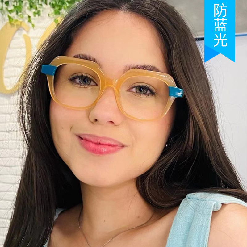 Gafas INS de alto grado marco cuadrado costura contraste color anti-azul gafas de luz Marco de las mujeres nuevas gafas lisas TR90 europeas y americanas