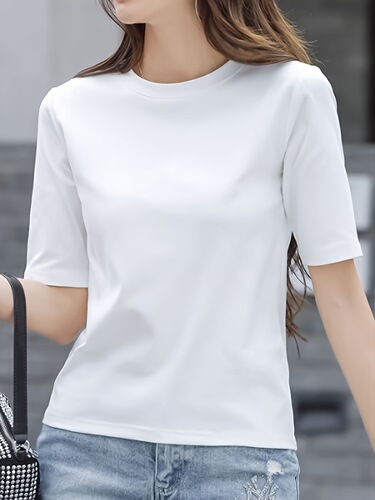 Women's casual round neck short-sleeved women's tops and clothes European and American solid color short-sleeved