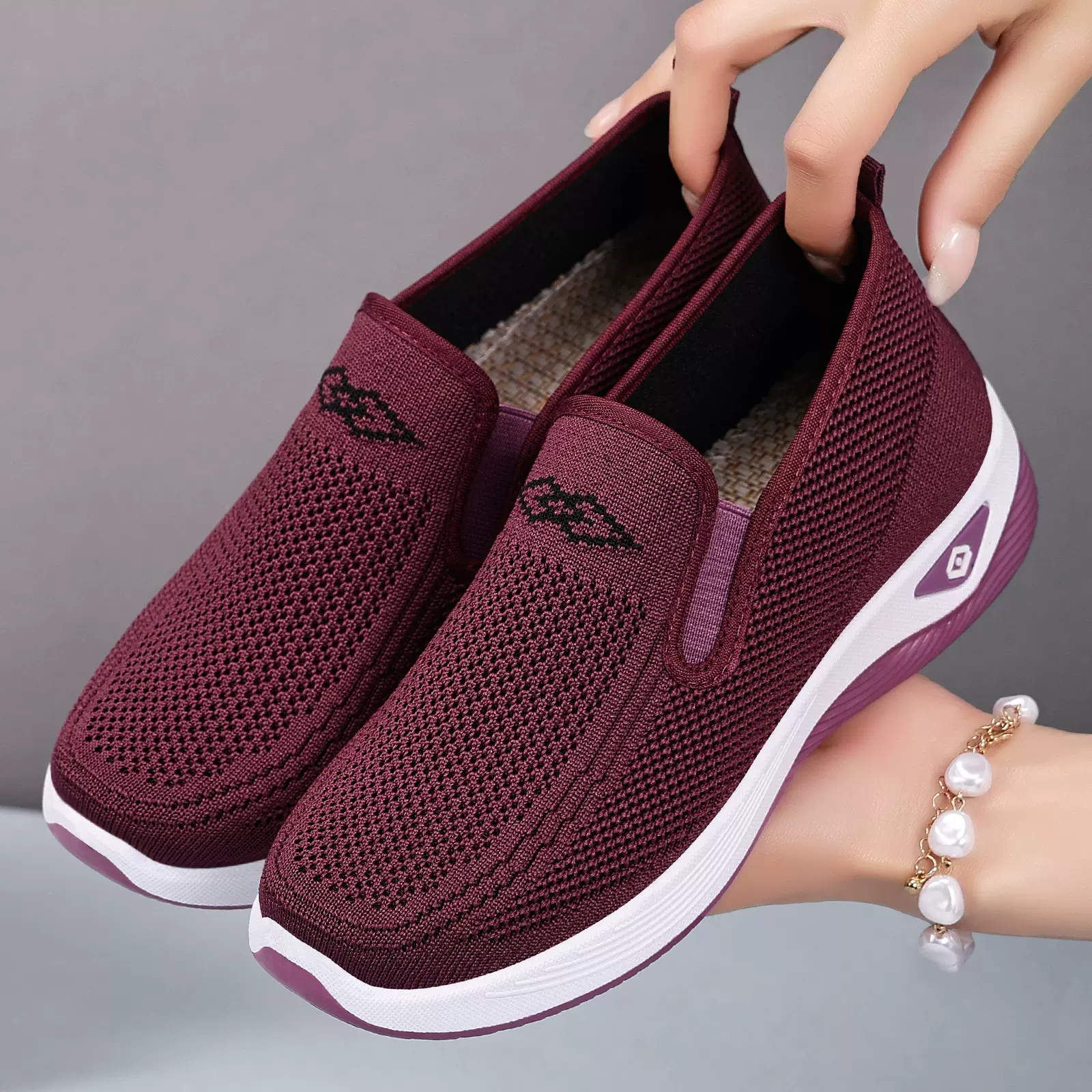 鞋子女鞋百搭新款跨境大码shoes批发飞织透气休闲鞋软底轻便单鞋