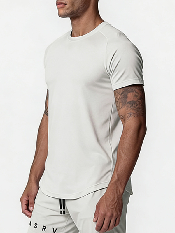 Camiseta de verano para hombre, estilo americano, juvenil, de seda de leche, raglán, manga corta, de secado rápido, deportiva, de alta elasticidad.
