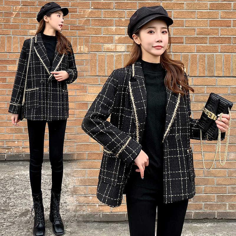 2023 Spring and Autumn New Style Small Fragrance Blazer Women's Slim Fit Western Style Easiest for Match Small Plaid Small Suit