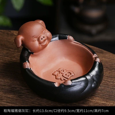 Fashionable Ceramic Ashtray, Creative Office and Home Use, Chinese-Style Living Room Coffee Table, Large Size, Unique Retro Minimalist Trendy Design (Car ashtray) - lubofu-piggy-ashtray