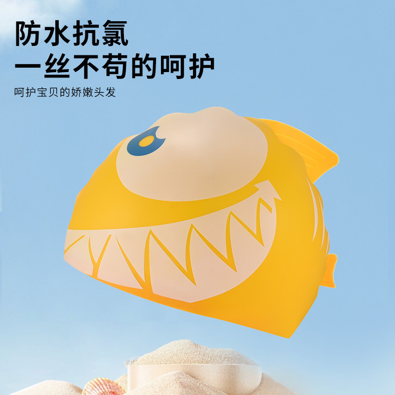 Sombreros de baño de silicona para niños y niñas, dibujos animados, protección de oídos impermeable universal, cabello largo cómodo, sombreros de baño para niños