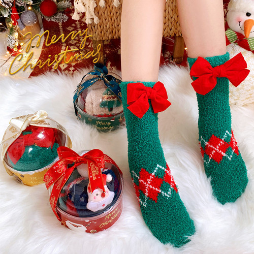 Wennie Oni Christmas Gift Boxed Coral Velvet Socks Cute Christmas Gift Thickened Cartoon Sleeping Socks