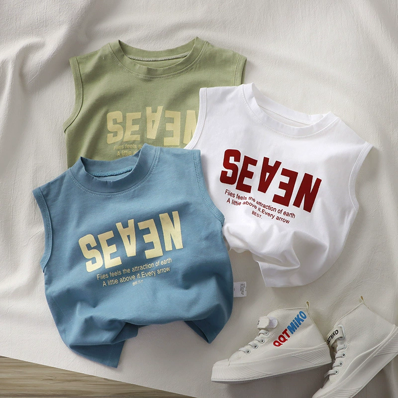 summer cotton vest for boys, Korean style sleeveless t-shirt, sizes 80–150 cm