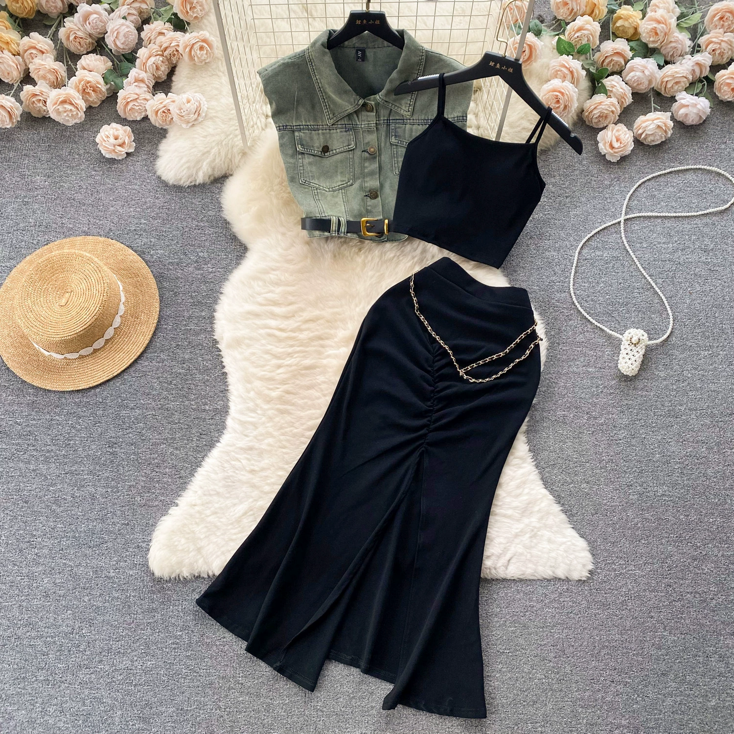 Легкая экстравагантность высокого уровня Чистая горячая девушка ветер без рукавов джинсовая рубашка камзол жилет с высокой талией