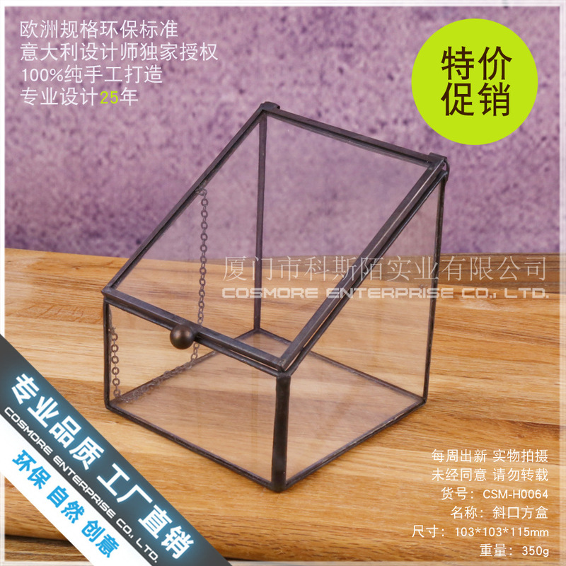 Oblique Jewelry Storage Square Box Dustproof Glass Box Necklace Crystal degaussing Box Glass Eternal Flower House
