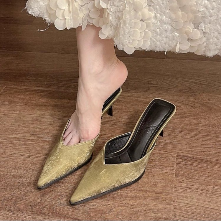 2025 Autumn New Style Pointed Toe Backle Stiletto Mule For Outdoor Wear, Veratile And Elegant Slip-On High Heel_vogvips.com