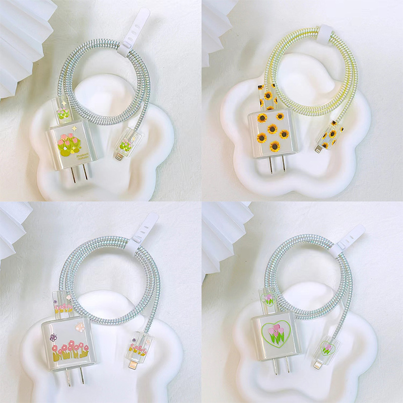 Adecuado para Apple cargador de carga rápida impresión suave caso transparente funda protectora cable morder dispositivo caso cargador funda protectora