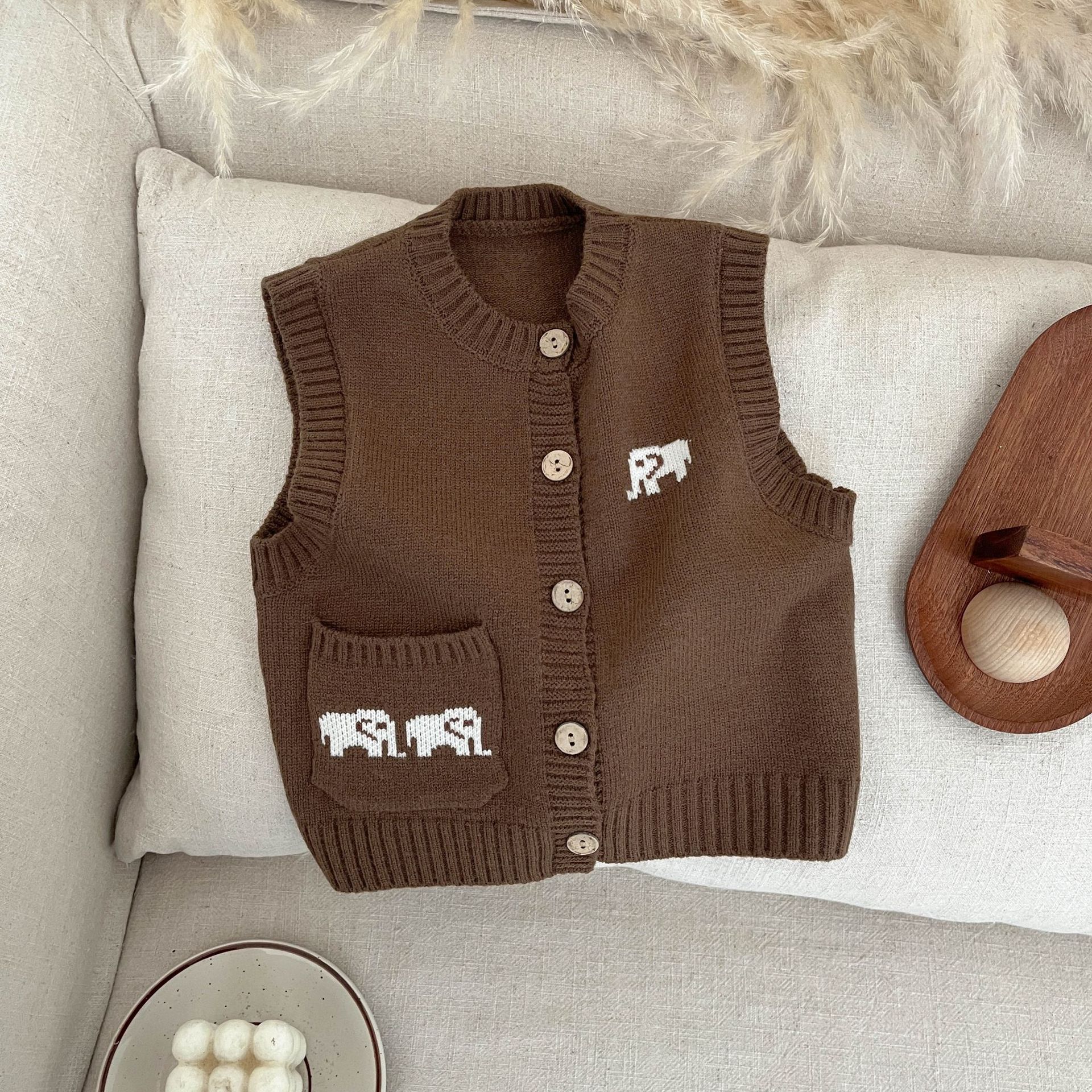 Ropa de primavera para bebés coreanos, ropa de primavera para bebés, dibujos animados, suéter universal, chaleco para recién nacidos, chaleco de punto para niños primavera