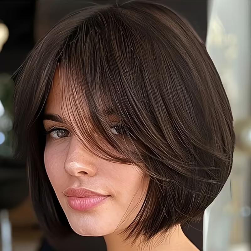 Cross-border brown-gold gradient BOB wig for women, middle-parted short bob synthetic fiber full wig, factory wholesale in stock Cross-border brown-gold gradient BOB wig for women, middle-parted short bob synthetic fiber full wig, factory wholesale in stock