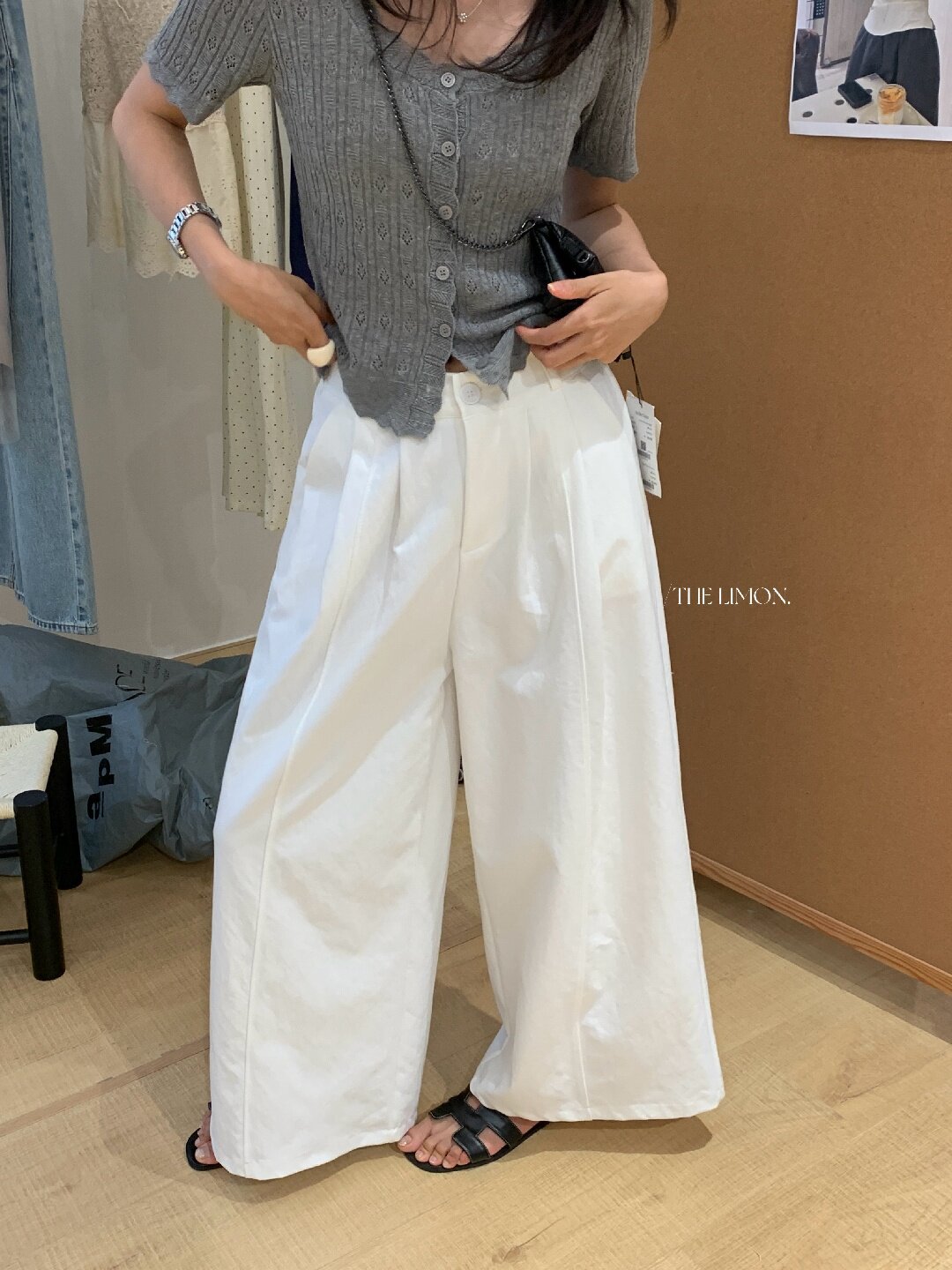 Quần culottes nữ ống rộng cạp cao dáng suông phong cách tối giản — màu đen, Xám cacbon, Xám bạc, màu trắng chi tiết 13