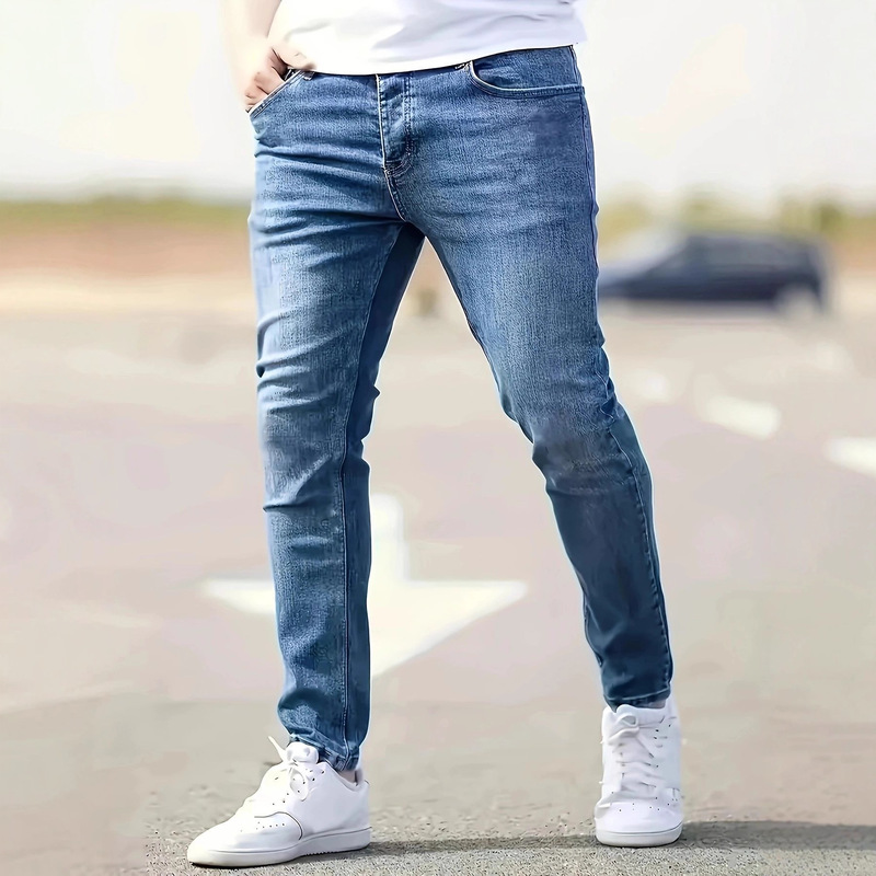 2025 New Cross-Border Dropshipping Men's Slim-Fit Blue Jeans Casual Comfortable Regular Fit Export Long Pants for Men