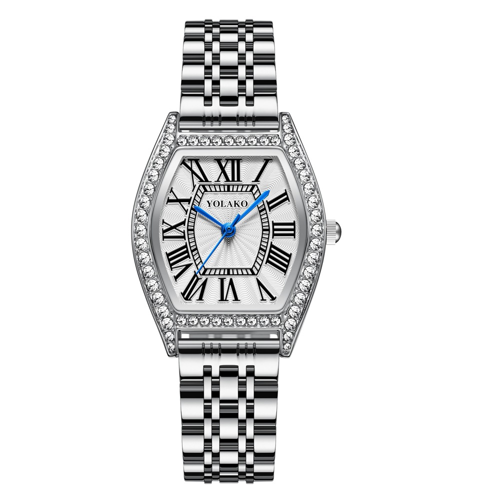 Montre à quartz pour femmes, vente en direct, populaire, incrusté de diamants, classique, aiguille bleue, mode carrée en acier, romaine_voghion.com