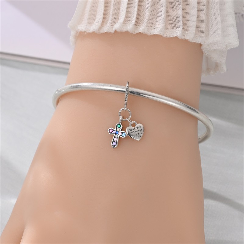 925 Sterling Silber Charm Unsere Liebe Frau der Liebe Kreuz Perle Charm DIY Schmuck Armband Zubehör_voghion.com