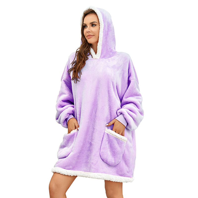 Ropa perezosa transfronteriza color sólido más tamaño suéter pareja engrosada ropa de invierno cálido ropa de abrigo con capucha pijamas ropa de casa