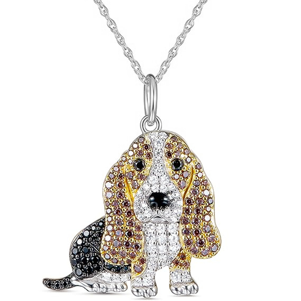 Zinc alloy Material Cute Dog Artificial Crystal Zinc Alloy Cable Chain Pendant Necklaces Wholesale