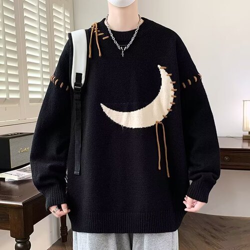 Men's Autumn/Winter Trend Brand Thick Knit Base Shirt for Youth Students (Junior High, High School, and Older Children)