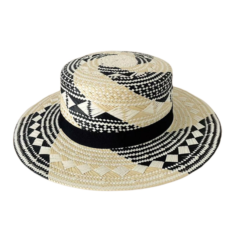 Brand retro straw geometric woven summer beach sun hat