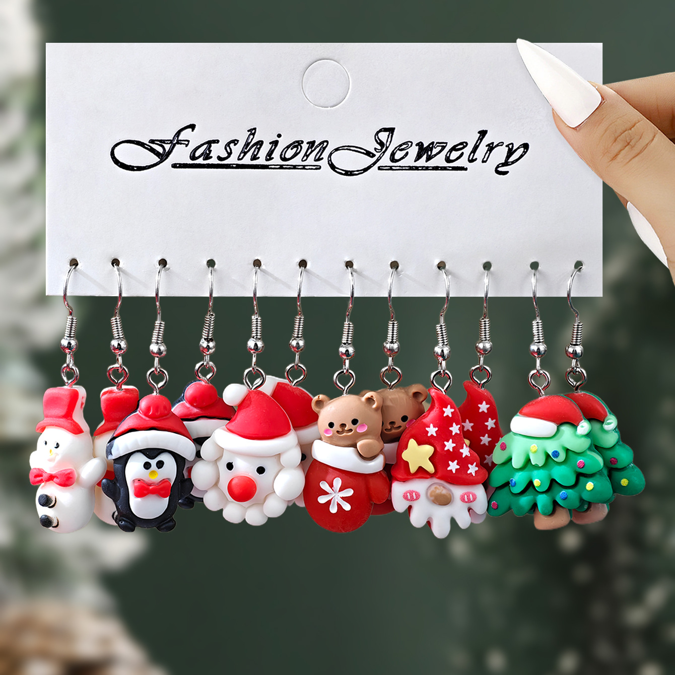 12pcs transfronterizos venta caliente pendientes de Navidad creativos Papá Noel muñeco de nieve lindo pequeño alce set de regalo